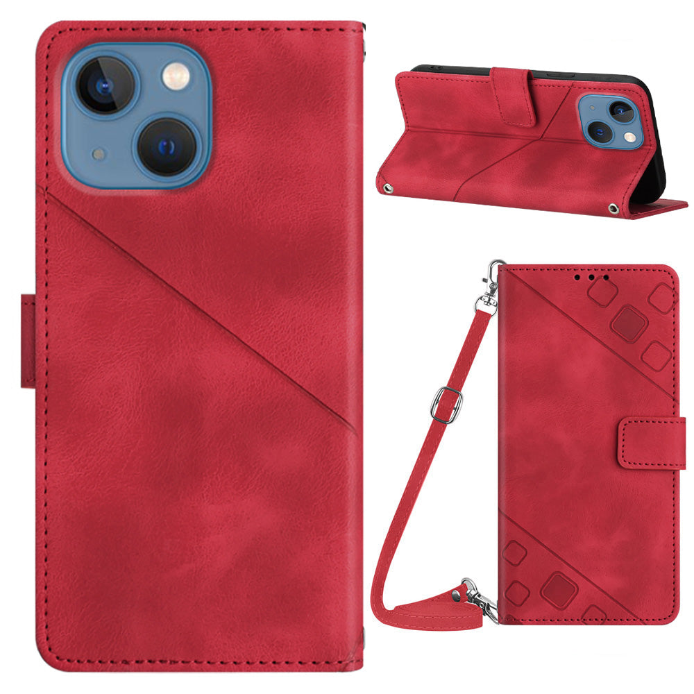 PT005 YB Imprinting Series-7 for iPhone 15 Cell Phone Stand Case Skin-touch Feeling Leather Cover Wallet - Red PT005 YB Imprinting Series-7 for iPhone 15 Cell Phone Stand Case Skin-touch Feeling Leather Cover Wallet - Red